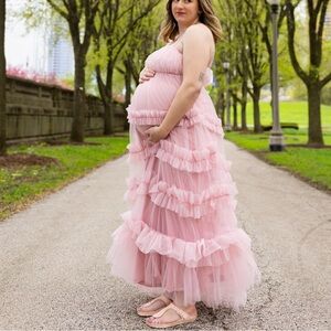 Pink Ruffled Maternity Dress